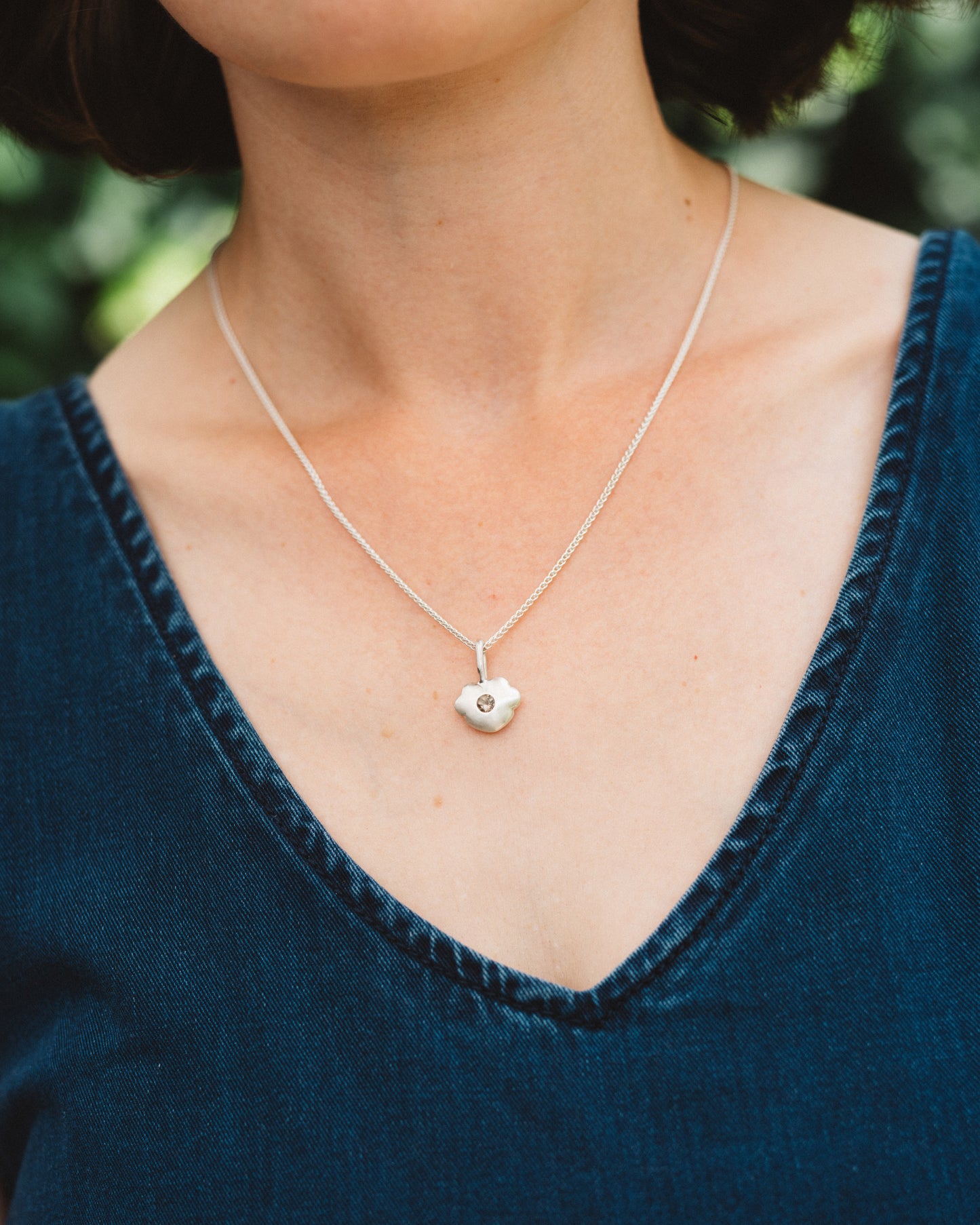 Five-Petal Heart Pendant with Smoky Quartz