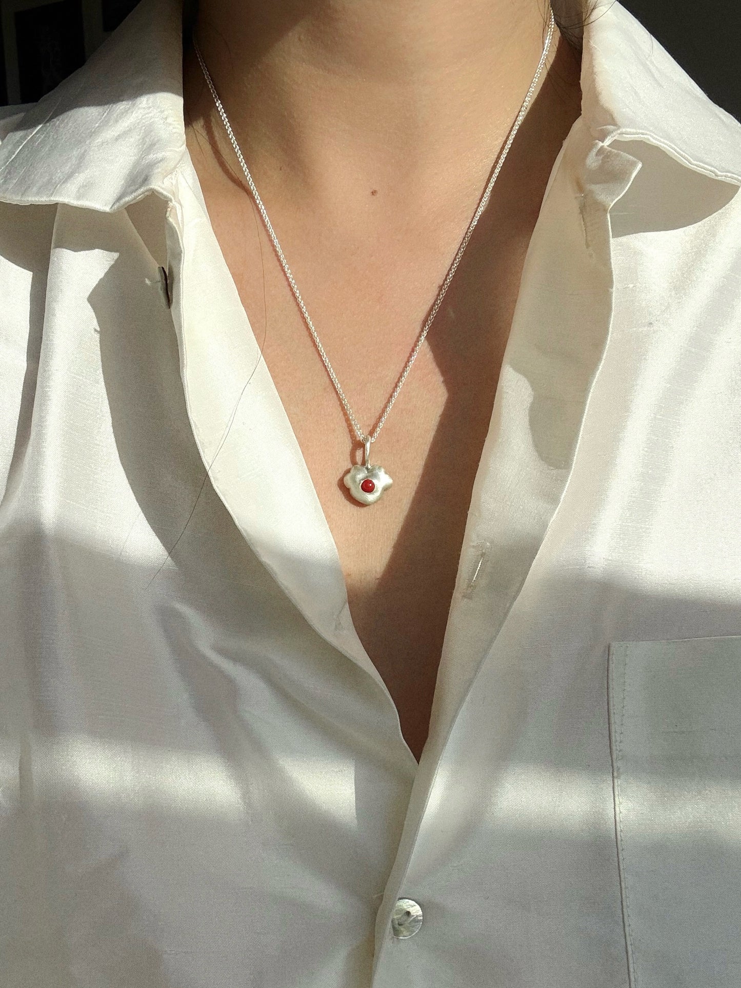 Five-Petal Heart Pendant with Coral